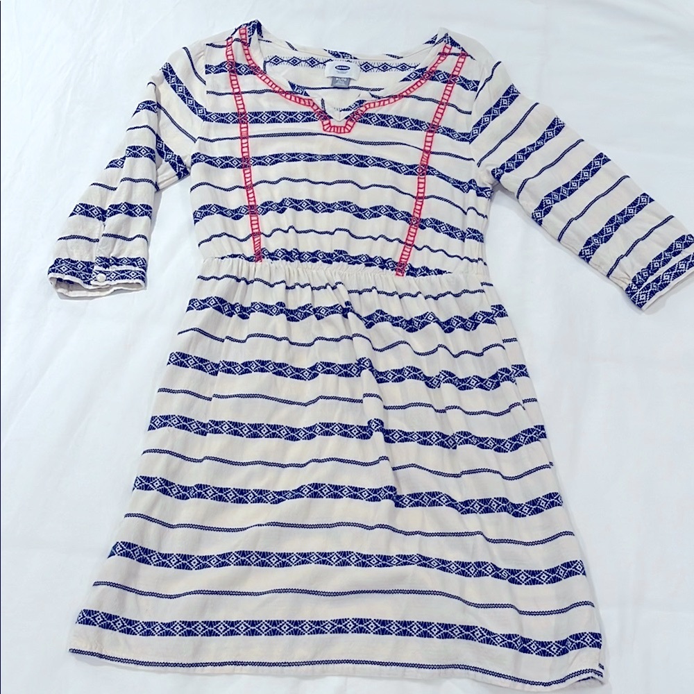 Girls size XL Striped Dress with Orange Embroidered Accents